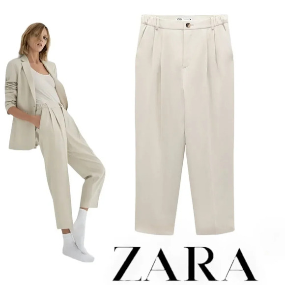 ZARA | Stone | TEXTURED ANKLE PANTS - Picture 1 of 10